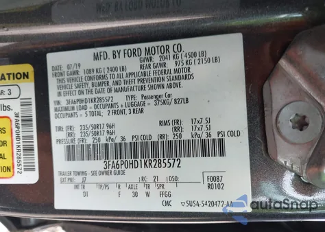 2019 Ford Fusion Se from USA, damaged, VIN 3FA6P0HD1KR285572